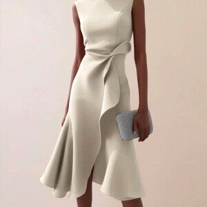 NWT Size 8 Fehaute Sleeveless Midi Elegant A-line Dress with Waist Twist for Day